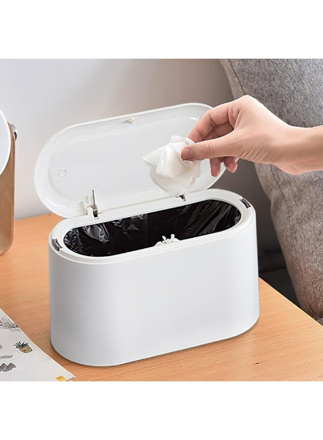 Mini Trash Can with Lid Removable Small Garbage Can, Tiny Plastic Trash Bin, Pop Up Countertop Wastebasket, Counter Garbage Lint Bin for Bathroom,Office,Kitchen,Desk(White) - Image 1